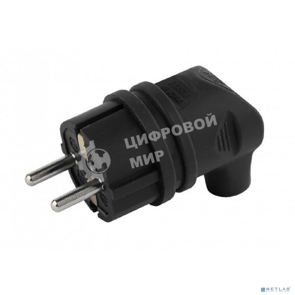 Вилка каучуковая ЭРА с/з 90град 16A IP44 черная (35/350/2100)