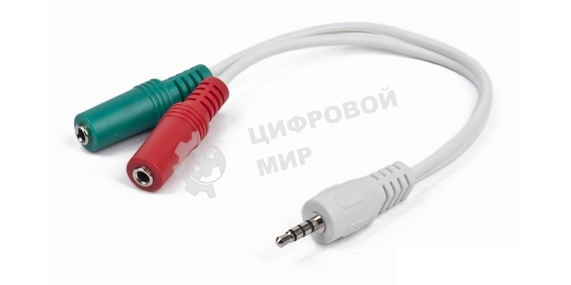Кабель аудио сигнала Gembird, Jack3.5 4pin->Jack3.5 стерео + 3.5 микрофон моно, длина 20 см, белый