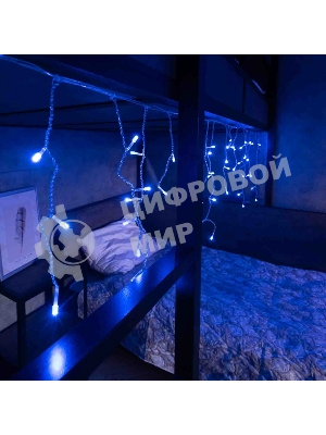 Новогодние светоукрашения Neon-night гирлянда Айсикл (бахрома) светодиодный, 1,8 х 0,5 м., белый провод, 220В, диоды синие