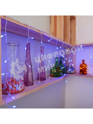 Новогодние светоукрашения Neon-night гирлянда Айсикл (бахрома) светодиодный, 1,8 х 0,5 м., белый провод, 220В, диоды синие