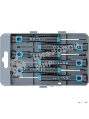 Набор отверток Gross 13347 для точной механики crmo двухкомпонентные рукоятки 6 шт. пласт. бокс