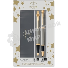 Набор ручек Parker IM Core TK223 (CW2093217) Brushed Metal GT, подарочная коробка, ручка роллер, ручка шариковая сменный стержень, 1 стержень, круглая