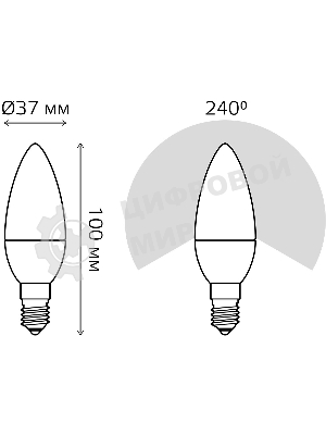 Лампа светодиодная Gauss черный 6.5Вт цок.: E14 свеча 220B 3000K св. свеч. бел. теп. C37 (упак.: 10 шт)