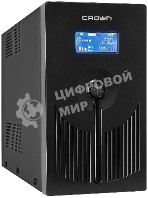 Источник бесперебойного питания CROWN 800VA/450W, металл, 1x12V/9AH, розетки 3*EURO+1*IEC bybass, трансформатор AVR 145-280V, LCD дисплей, съемный кабель 1.2м, фильтр телефонной и ethernet линии RJ11/45, защита батареи, от перегрузки, от КЗ
