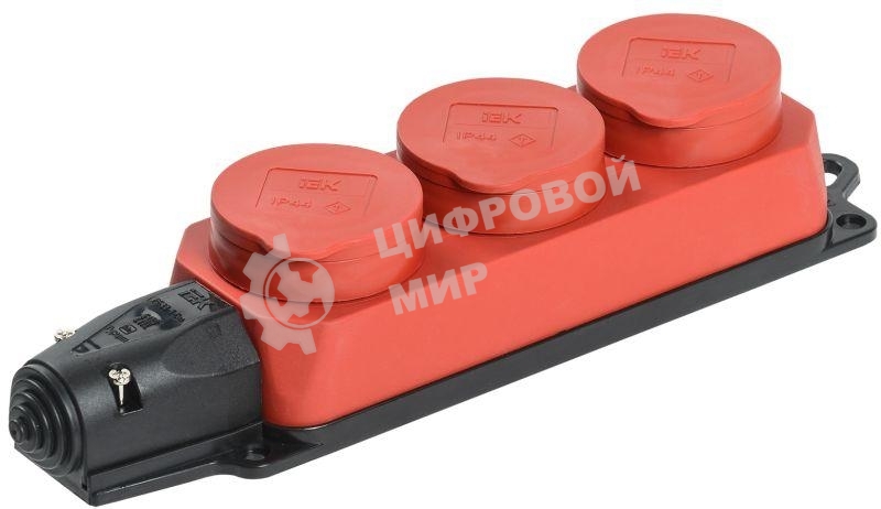 Розетка 3-м ОМЕГА РБ33-1-0м IP44 каучук красн. IEK PKR61-016-2-K04