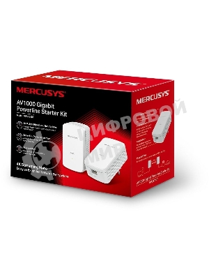Комплект гигабитных адаптеров Mercusys AV1000 Gigabit Powerline Kit, HomePlug AV2 standard, 1 Gigabit port, 300m over electrical circuits, plug and play.