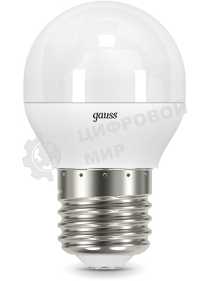 Лампа светодиодная Gauss Black 6.5Вт цок.: E27 шар 220B 3000K св. свеч. бел. теп. G45 (упак.: 10 шт)