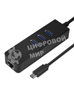 Cетевой адаптер Greenconnect USB 3.1 Тип C M -> Ethernet RJ-45 F Lan Card + USB 2.0-хаб на 3 порта (GCR-UC2CL01)