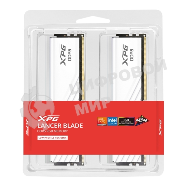 Оперативная память XPG Lancer Blade RGB, DDR5, 32Gb (2x16Gb), 6000MHz, CL34, DIMM, с радиаторами, RGB, белый
