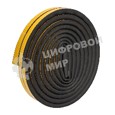 Уплотнитель самоклеящийся, черный, D-профиль 12х10мм, для зазоров 6-9,5мм, упаковка по 6м PROconnect