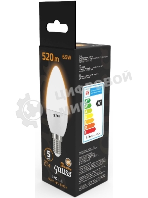 Лампа светодиодная Gauss черный 6.5Вт цок.: E14 свеча 220B 3000K св. свеч. бел. теп. C37 (упак.: 10 шт)