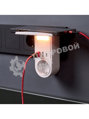 Сетевое зарядное устройство USB Rexant (2хUSB-A + USB-С) + розетка 220-250В с подсветкой и подставкой для телефона