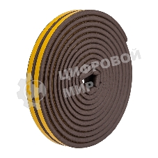 Уплотнитель самоклеящийся, коричневый, Р-профиль 9х5,5мм, для зазоров 2,5-4мм, упаковка по 6м PROconnect