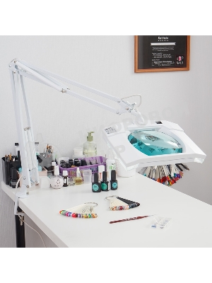 Лупа на струбцине Rexant, квадратная, 5D, с подсветкой, белая