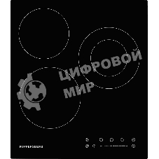 Электрическая варочная панель Kuppersberg ECS 402/ширина 45 см, 3 зоны ускоренного нагрева HI-Light, 1 зона с двойным расширением, сенсорное управление+слайдер, 4 цифровых дисплея, 9 уровней мощности, автоотключение, защита от перелива, защита от детей, индикаторы остаточного тепла, таймер, Stop & Go, черный/прямой край