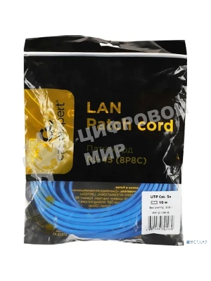 Патч-корд UTP Cablexpert PP12-10M/B cat.5e, 10м, литой, многожильный, синий
