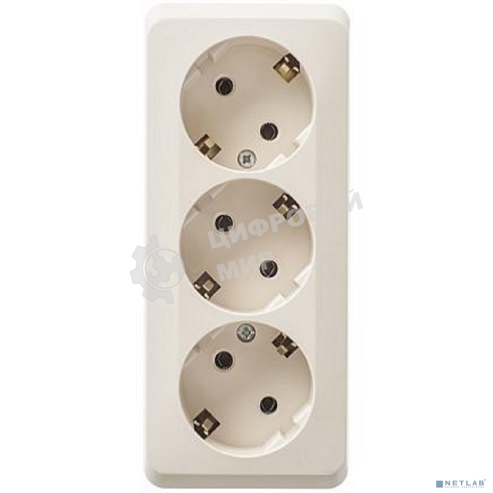 Розетка с заземлением без шторок 16А 250B, КРЕМ, ЭТЮД O/У тройная