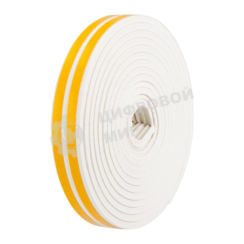 Уплотнитель самоклеящийся, белый, Е-профиль 9х4мм, для зазоров 1-3мм, упаковка по 6м PROconnect