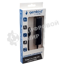 Концентратор USB 3.0 Gembird UHB-C364, 4 порта, Type-C, с доп питанием