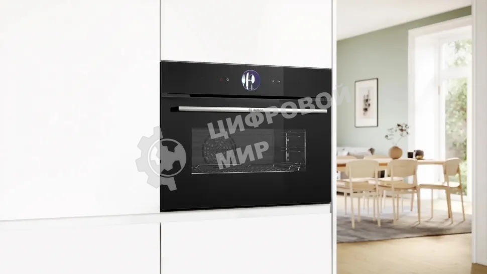 Компактный духовой шкаф-пароварка, черный, 14 режимов + комбинированные режимы, функция приготовление на пару 100%, 4-слойное остекление, 3 цветных текстовых TFT-дисплея 2,5