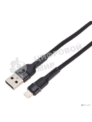Кабель Rexant USB-A - Lightning для Apple, 2,4А, 1м, в черной нейлоновой оплетке, с LED подсветкой
