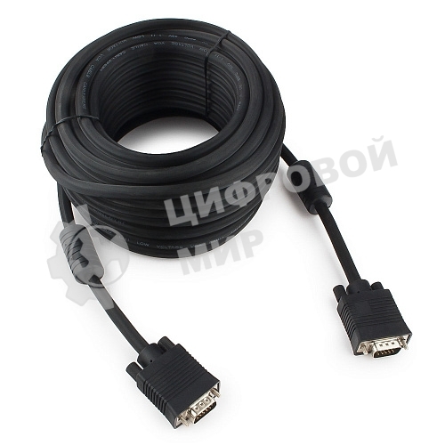 Кабель VGA Premium Cablexpert CC-PPVGA-15M-B, 15M/15M, 15м, черный, тройной экран, феррит.кольца, пакет