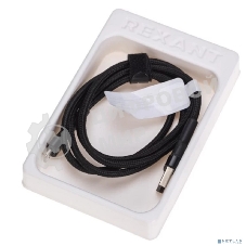 Кабель Rexant USB-A - Lightning для Apple, 2,4А, 1м, в черной нейлоновой оплетке, с LED подсветкой