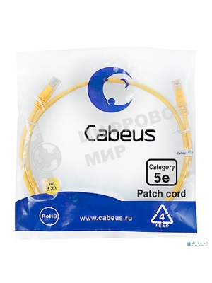 Шнур коммутационный Cabeus, Cat.5e, неэкр., U/UTP, RJ45/RJ45, PVC, AWG24, 1м, желтый
