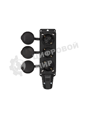 Розетка штепсельная Rexant трехместная, влагозащищенная, с/з, 16 А, IP54, каучук