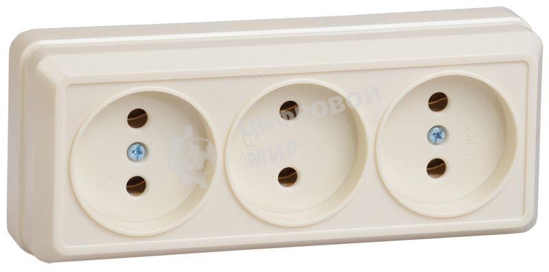 Розетка IEK ERO30-K33-10-DC РС23-2-ОК 3 местн. без з/к 10А откр.уст. ОКТАВА (кремовый)