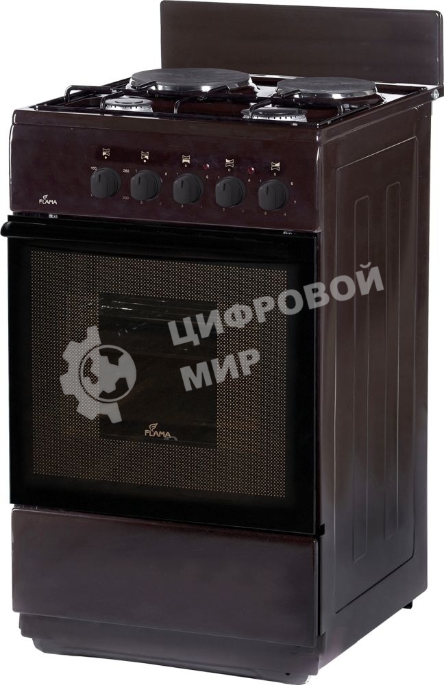 Плита комбинированная Flama RK 2201 B коричневый, конфорок 4 шт, духовка 50 л, 50 см x 85 см x 60 см