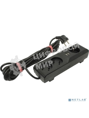 Сетевой фильтр Surge protector Pilot 3G 3xGP euro outlets, 10А/2.2 кВа, 2xUSB, 5m, черный