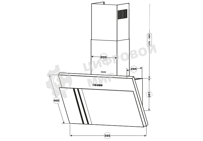 Вытяжка наклонная Centek CT-1826-60 белый, 60 см, 600 куб. м/ч, 69 дБ