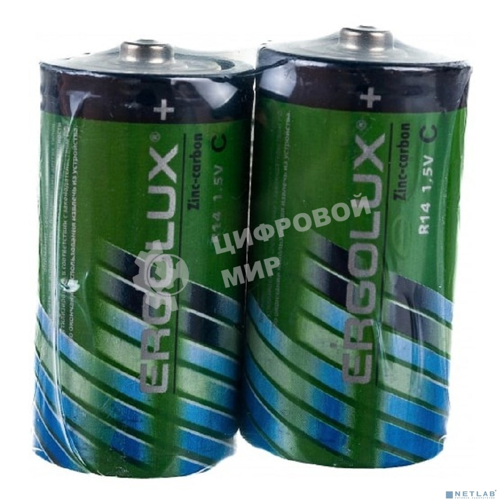Батарейка Ergolux R14 SR2 (R14SR2, 1.5В) (2 шт. в уп-ке)
