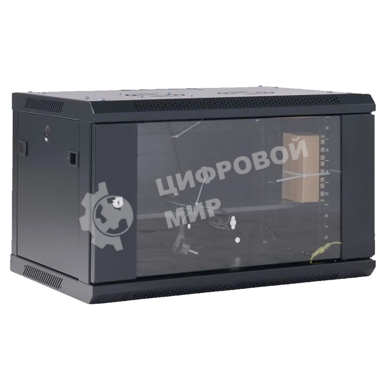 Шкаф коммутационный Rexant настенный 6U 450x600 мм пер. дв. стекл черный