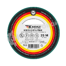 Изолента ПВХ Kranz 0.13х19 мм, 25 м, зеленая (5 шт./уп.)