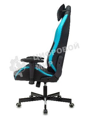 Кресло Knight Neon черный/голубой, экокожа, 120 кг, механизм качания