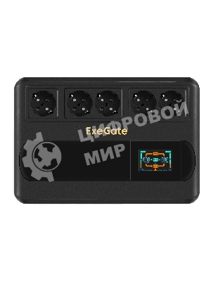 Источник бесперебойного питания ExeGate NEO Smart BU-800.LCD.AVR.5SH 800VA/480W, цветной LCD-дисплей, AVR, 5*Schuko, черный