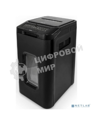 Шредер ГЕЛЕОС АП55-5, DIN P-5 (5 ур-нь секр.), фрагмент 1,9х12мм, АВТОПОДАЧА 400 лист (70г/м2), пл.карты/скрепки/скобы, 55 литров