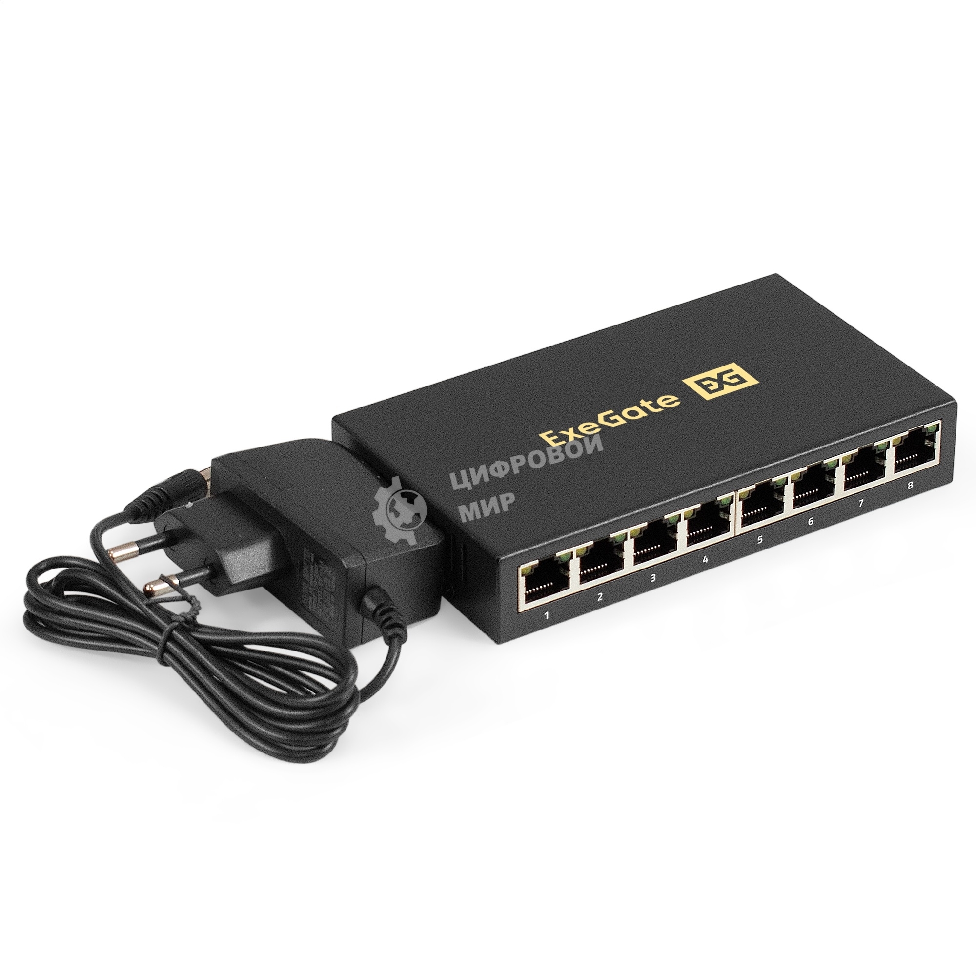 Коммутатор неуправляемый ExeGate EDGS-1008D (8-портовый гигабитный UTP 10/100/1000 Base-T, металлический корпус, с функцией энергосбережения (Green Ethernet Technology), настольный/настенный))