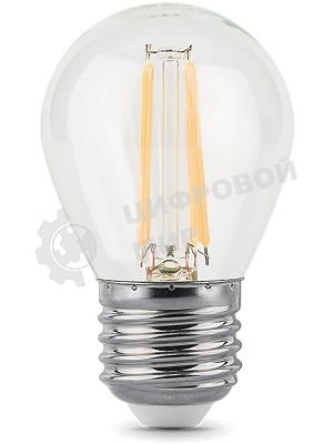 Лампа светодиодная филаментная Gauss 7Вт цок.: E27 шар 220B 4100K св. свеч. бел. нейт. G45 (упак.: 10 шт)
