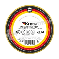 Изолента ПВХ Kranz 0.13х19 мм, 25 м, желто-зеленая (5 шт./уп.)
