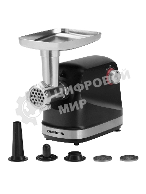 Мясорубка электрическая Polaris PMG 2582 черный, 2500 Вт, 2.7 кг/мин, реверс, защита от перегрузки, металлический лоток, насадки - 5