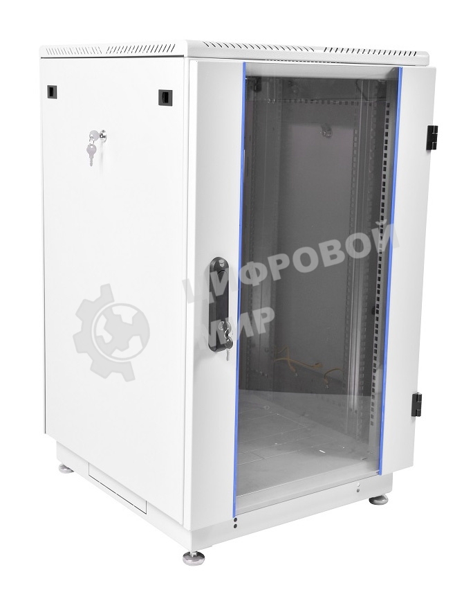 Шкаф коммутационный ЦМО ШТК-М-18.6.6-1ААА-9005 18U 600x600 мм пер. дв. стекл задн. дв. стал.лист 2 бок. пан. направл. под закл.гайки 270 кг черный