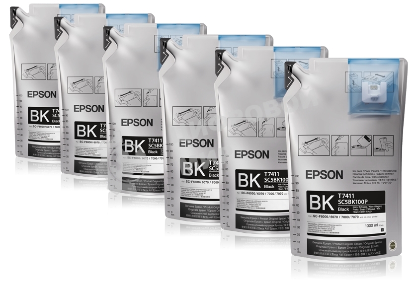 Набор черных чернил Epson T7411 (6 контейнеров по 1 литру) для SC-F6000/F7000