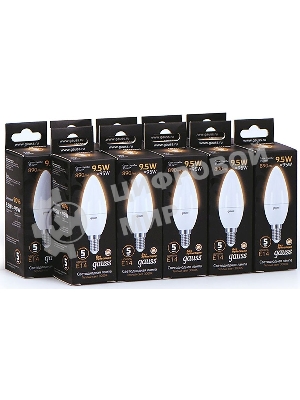 Лампа светодиодная Gauss A60 9.5Вт цок.: E14 свеча 220B 3000K св. свеч. белый теп. C37 (упак.: 10 шт)