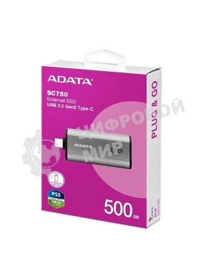 Внешний SSD ADATA SC750, 500Gb, USB 3.2 Gen 2 Type-C, R/W 1050/1000, черный