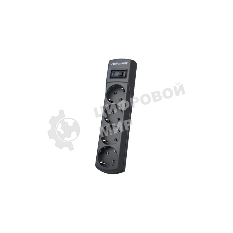 Сетевой фильтр ZIS (Pilot) m Max 4 розетки (евро с заземлением), 15А/3.3 кВа, автомат, 1.8 м, серый графит Surge protector Pilot m Max 4 euro outlets, 15А/3.3кВа, 1.8m