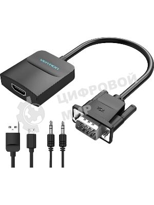Мультимедиа конвертер Vention VGA + аудио > HDMI, гибкий, черный