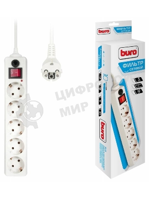 Сетевой фильтр Buro 500SH-1.8-W 1.8 м, 5 розеток, белый, коробка